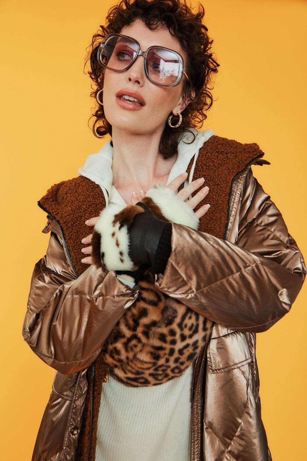Cow Print Faux Fur Fingerless Gloves