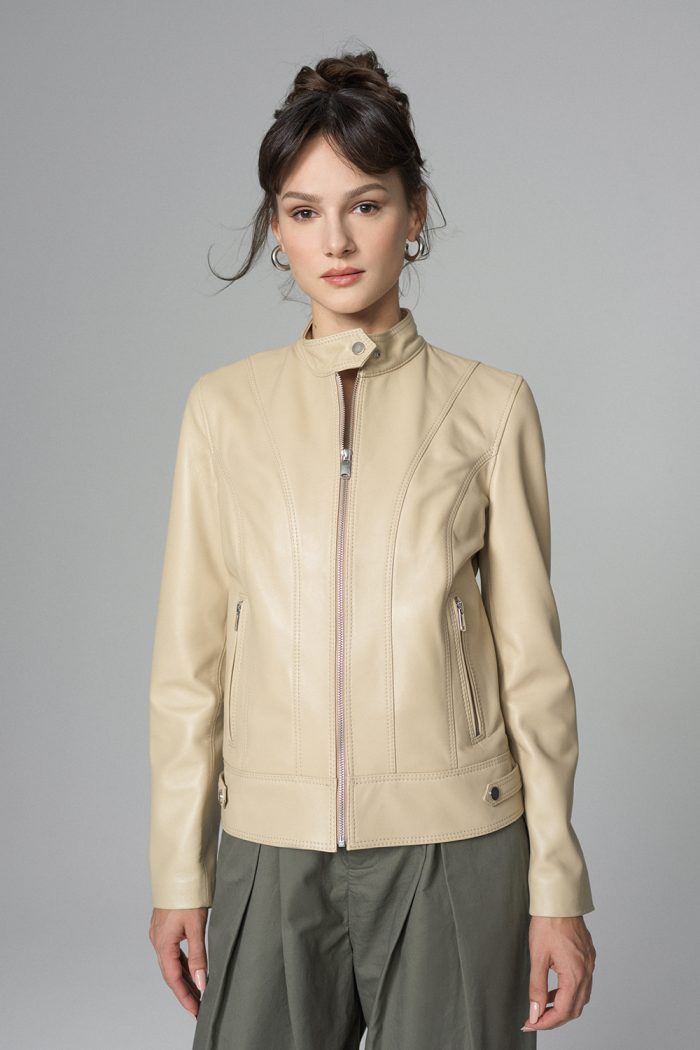 Cream Genuine Leather Jacket