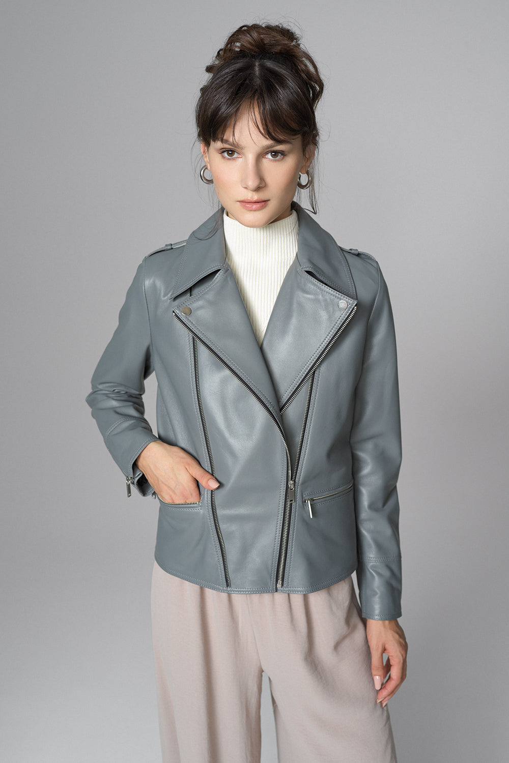 Gray Natural Leather Jacket