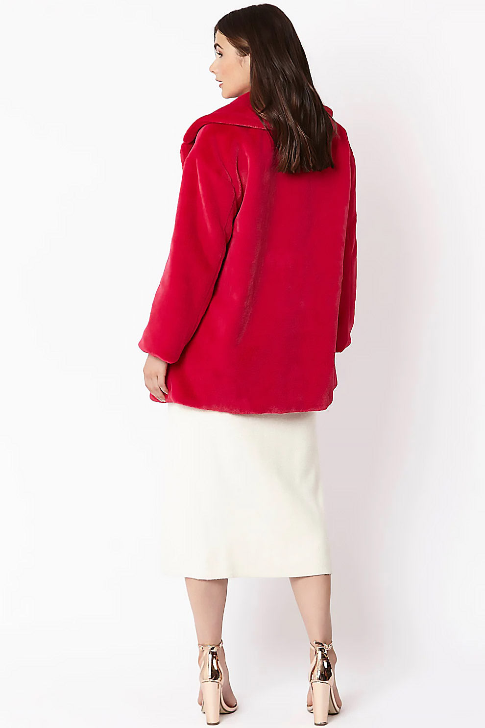 Rosa Midi-Mantel aus Kunstpelz