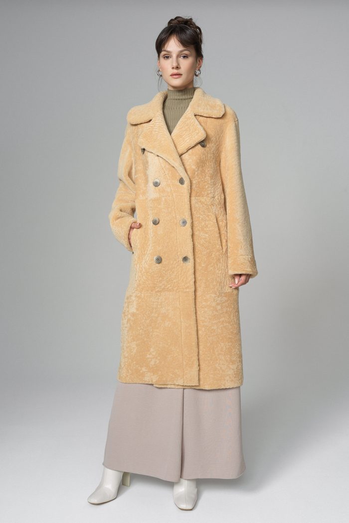 Yellow Reversible Genuine Sheepskin Maxi Coat