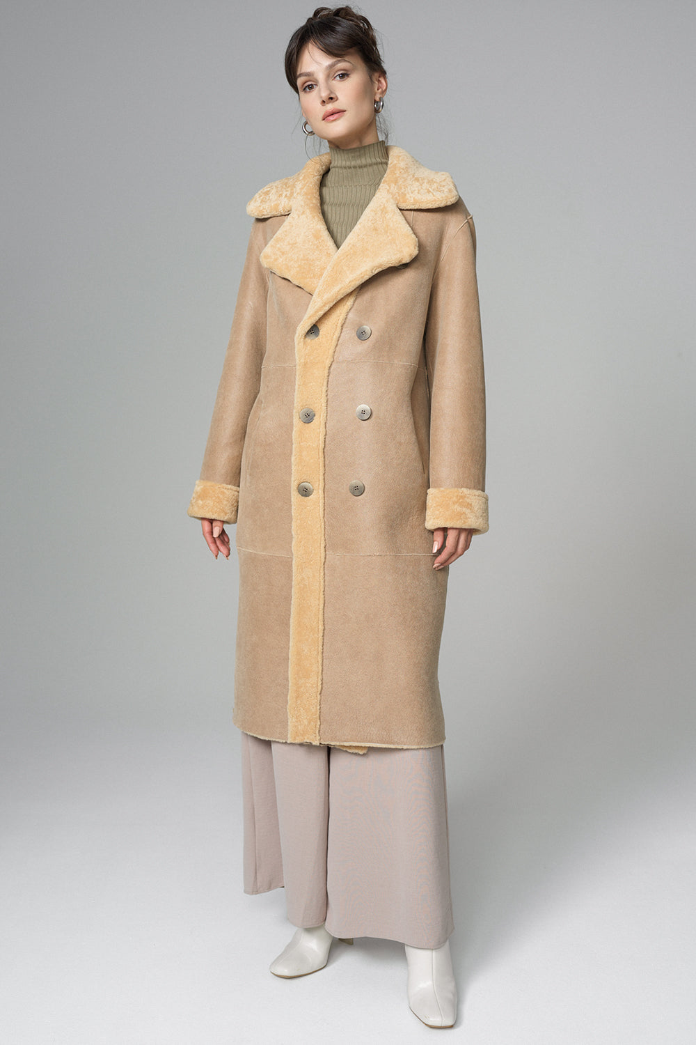 Yellow Reversible Genuine Sheepskin Maxi Coat
