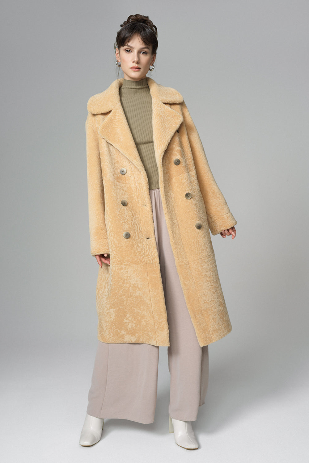 Yellow Reversible Genuine Sheepskin Maxi Coat