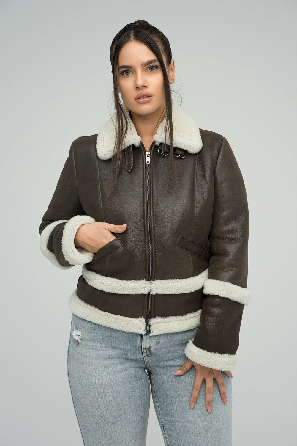 Brown Merino Shearling Leather Jacket