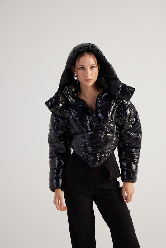 Aida Black Puffer Hooded Jacket