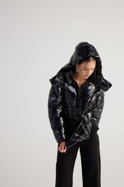 Aida Black Puffer Hooded Jacket