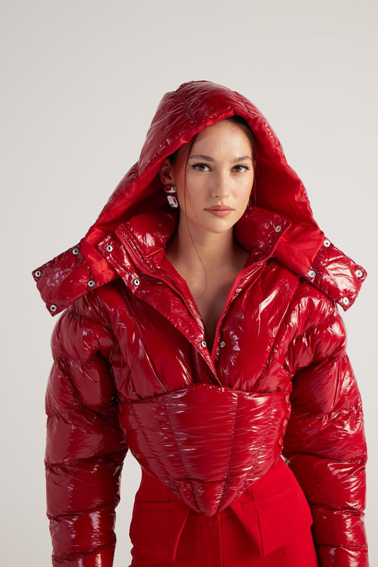 Aida Red Puffer Hooded Jacket