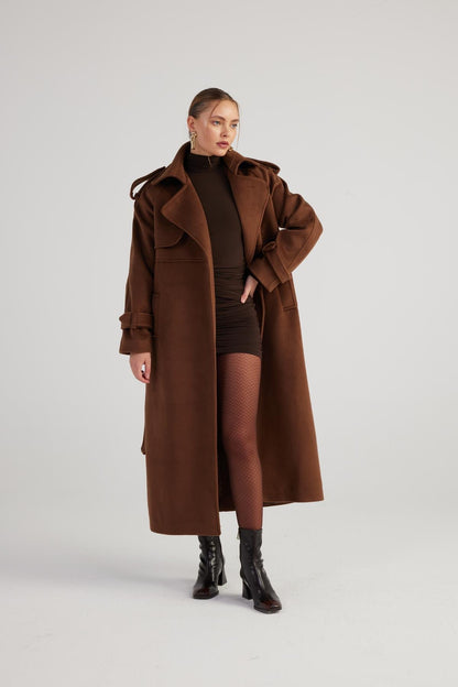 Nora Brown Cashmere Blend Maxi Coat