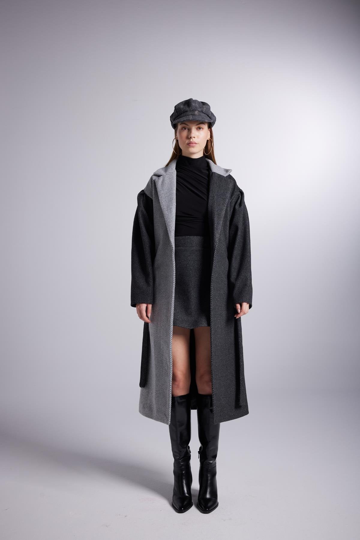 Belted Single Buttoned Maxi Grey Cashmere Mira Trench Coat