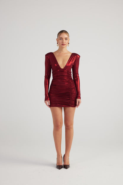 Karly Burgundy Shiny Mini Dress
