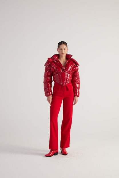 Aida Red Puffer Hooded Jacket