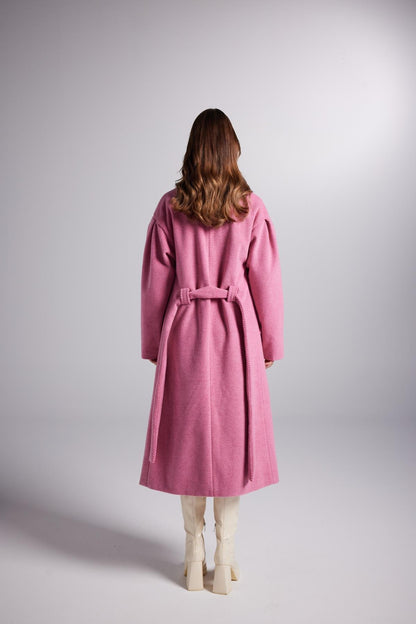 Belted Single Buttoned Maxi Pink Cashmere Mira Trench Coat