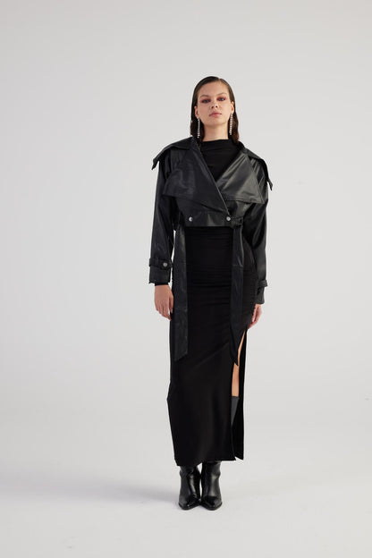 Neeko Black Faux Leather Cropped Jacket