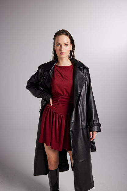 Collider Black Faux Leather Trench Coat