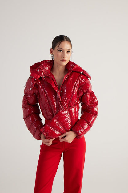 Aida Red Puffer Hooded Jacket