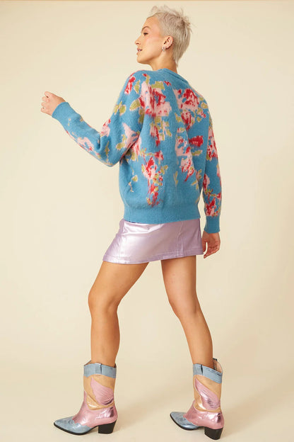 Banana Peel Blend Floral Blue Jumper