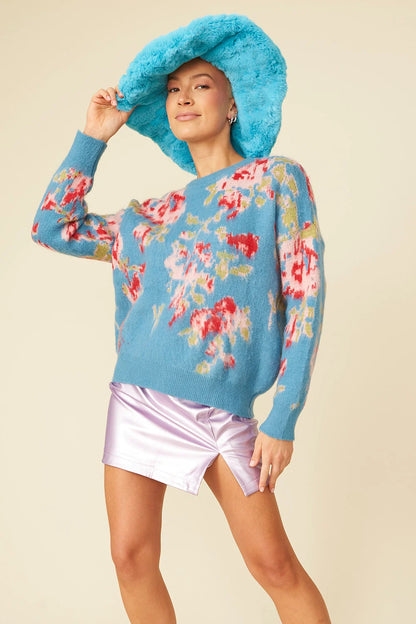 Banana Peel Blend Floral Blue Jumper