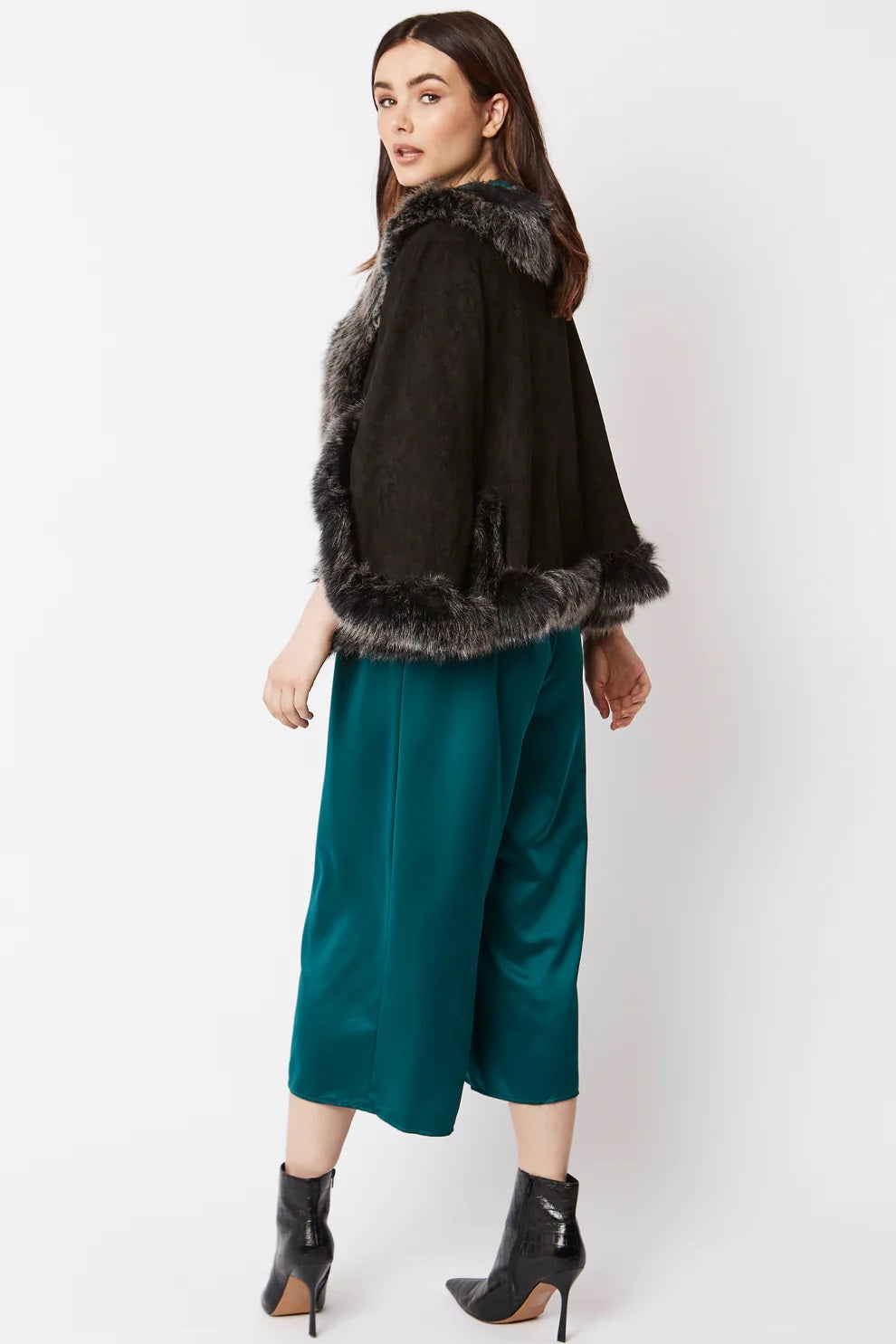 Black Faux Fur Suede Cape Jacket