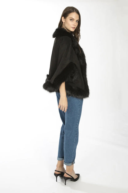 Black Faux Fur Suede Cape Jacket