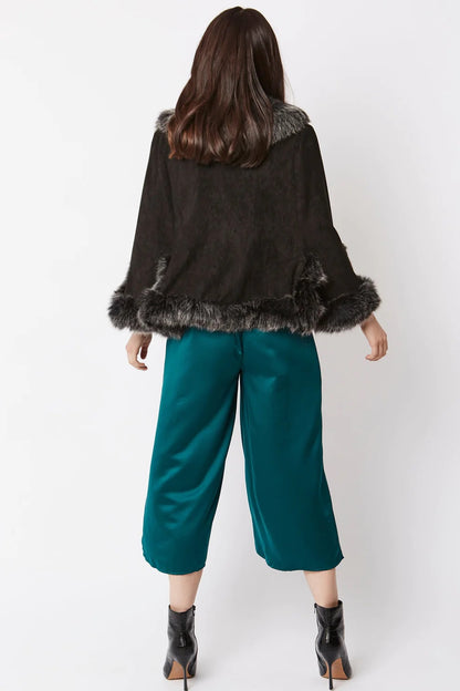 Black Faux Fur Suede Cape Jacket