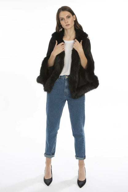 Black Faux Fur Suede Cape Jacket