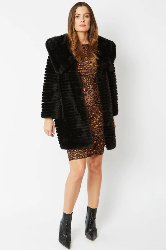 Black Faux Mink Fur Hooded Coat