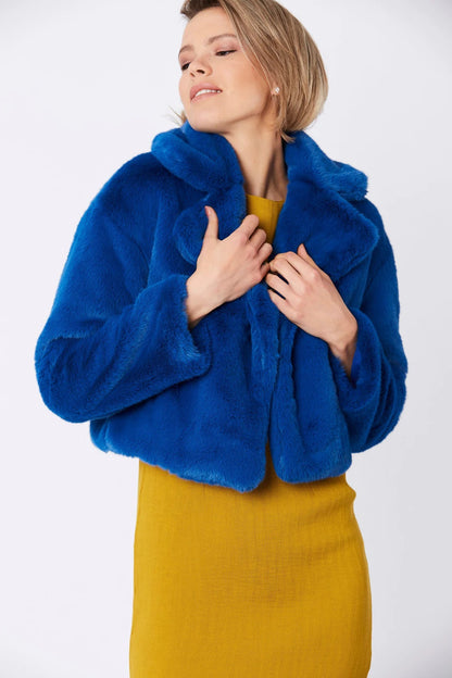 Blue Faux Fur Cropped Coat