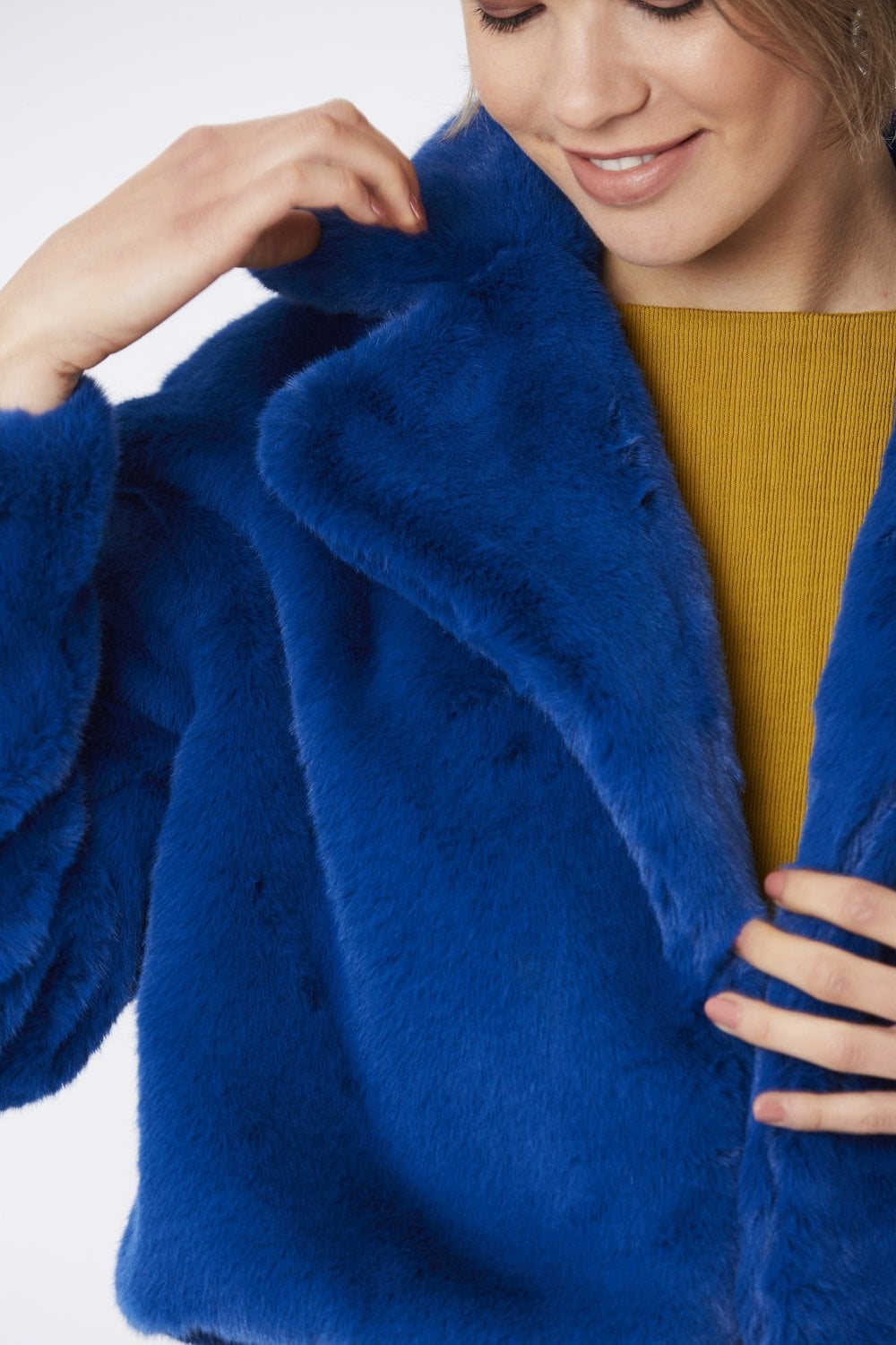 Blue Faux Fur Cropped Coat