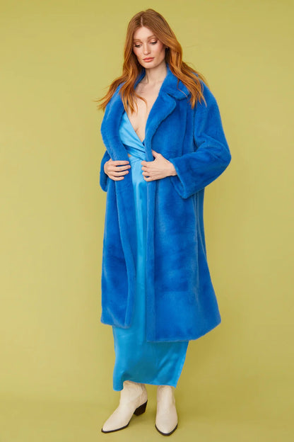 Blue Faux Fur Maxi Duchess Coat