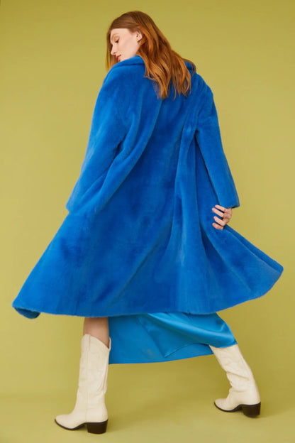 Blue Faux Fur Maxi Duchess Coat