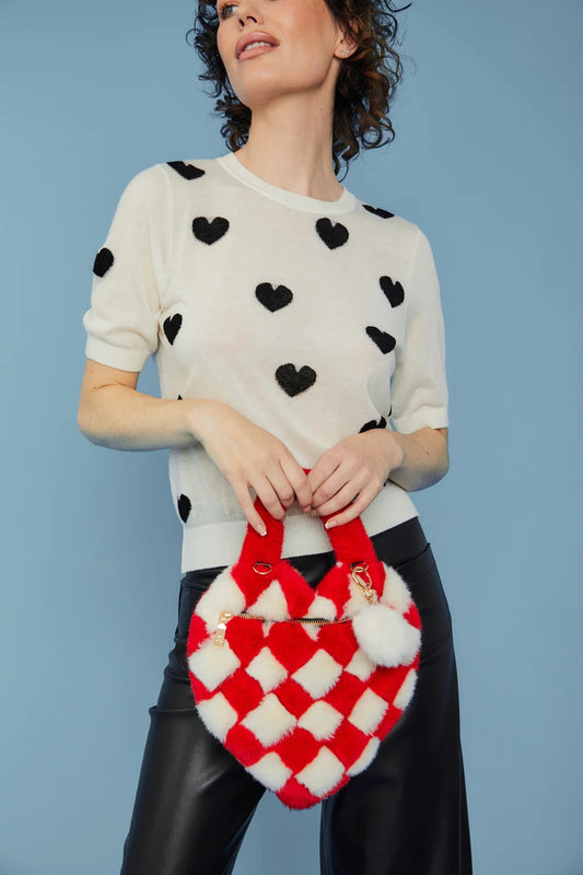 Red White Checkered Love Heart Bag