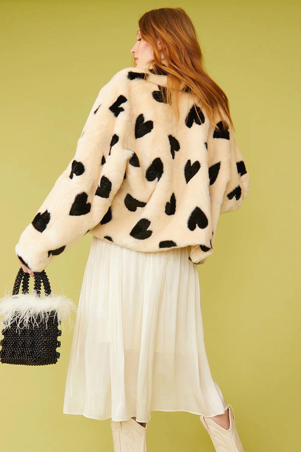 Cream Faux Fur Hand Painted Love Heart Jacket