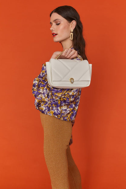 Cream Vegan Leather Quilted Bag