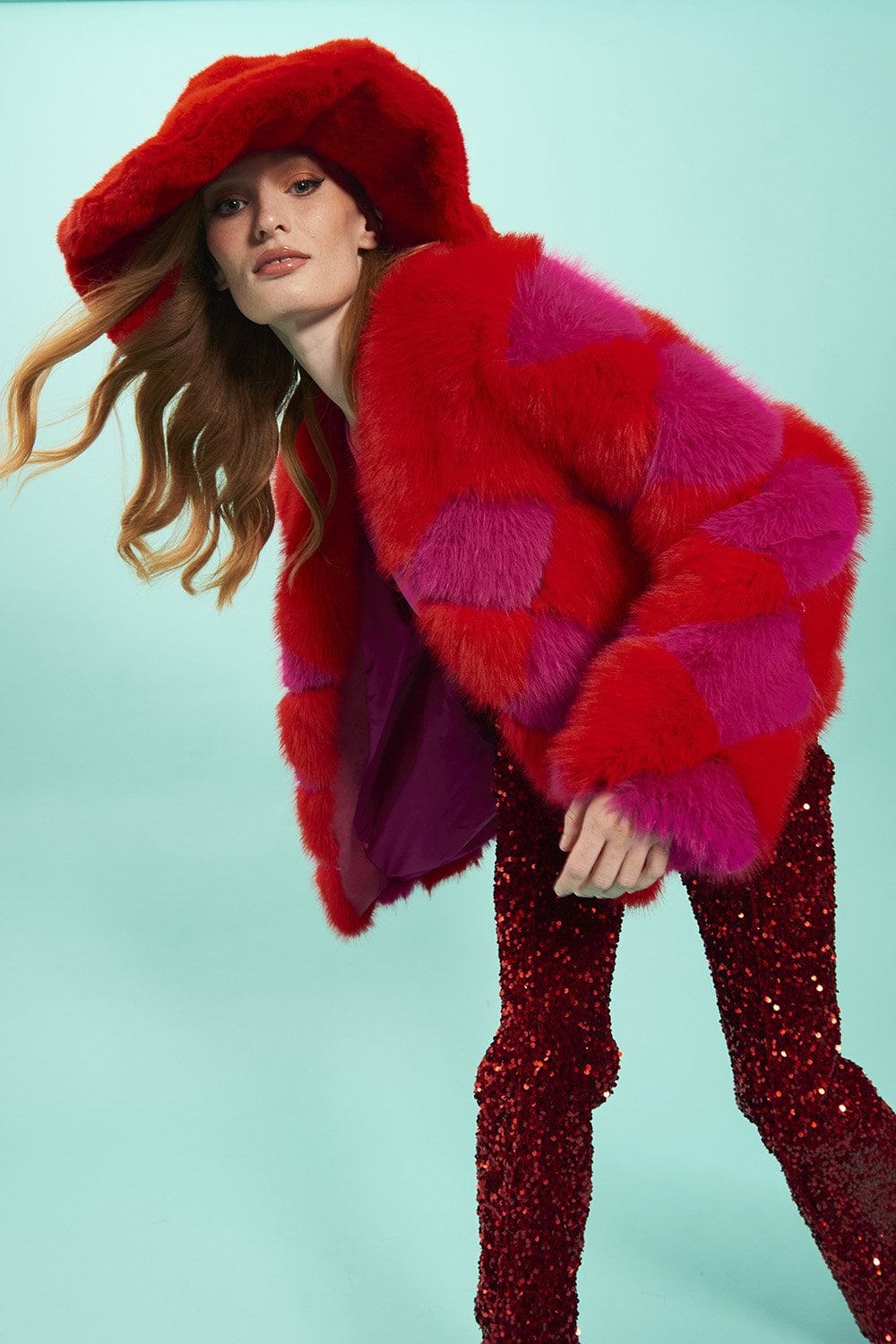 Delilah Red Purple Faux Fur Jacket