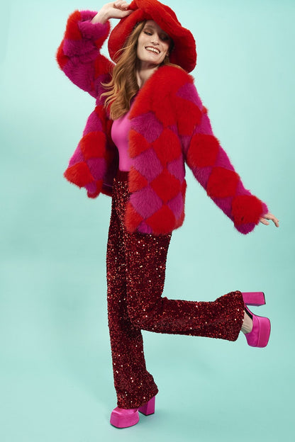 Delilah Red Purple Faux Fur Jacket