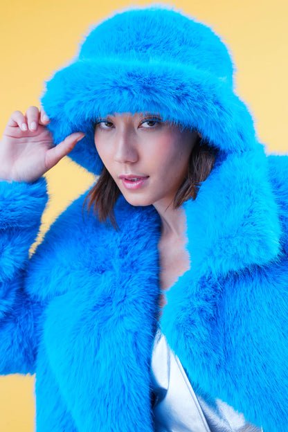 Blue Eco Bamboo Faux Fur Bucket Hat