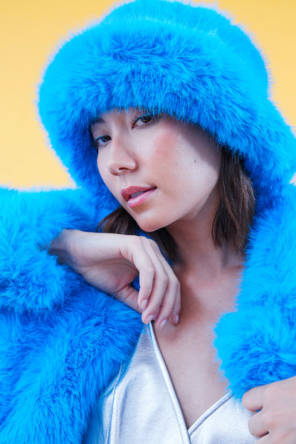 Blue Eco Bamboo Faux Fur Bucket Hat