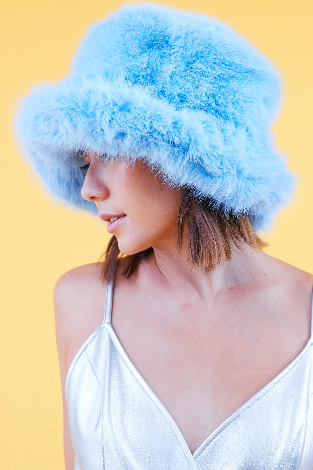 Light Blue Eco Bamboo Faux Fur Bucket Hat