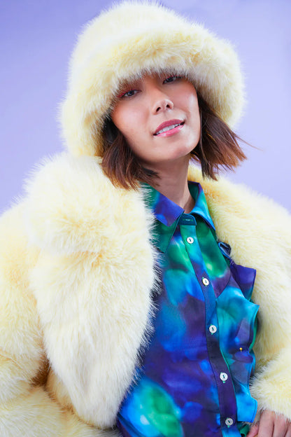 Yellow Eco Bamboo Faux Fur Bucket Hat