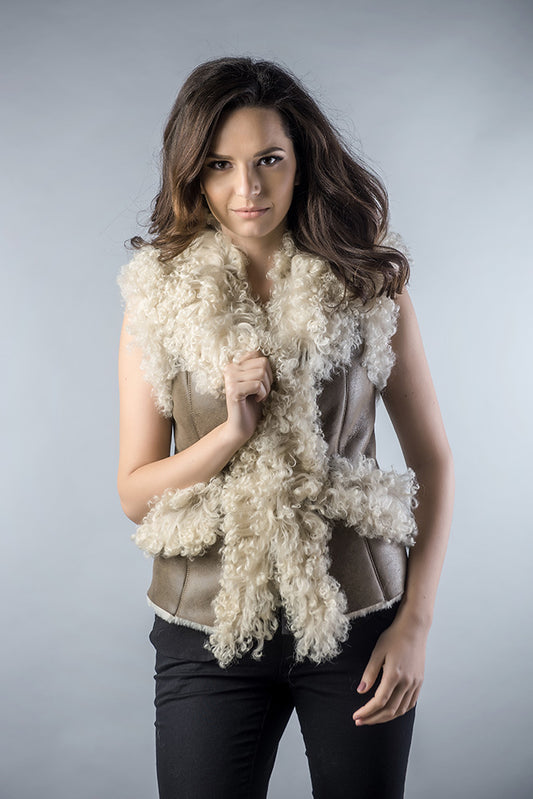 Taupe Natural Nappa Lambskin Merino Fur Vest