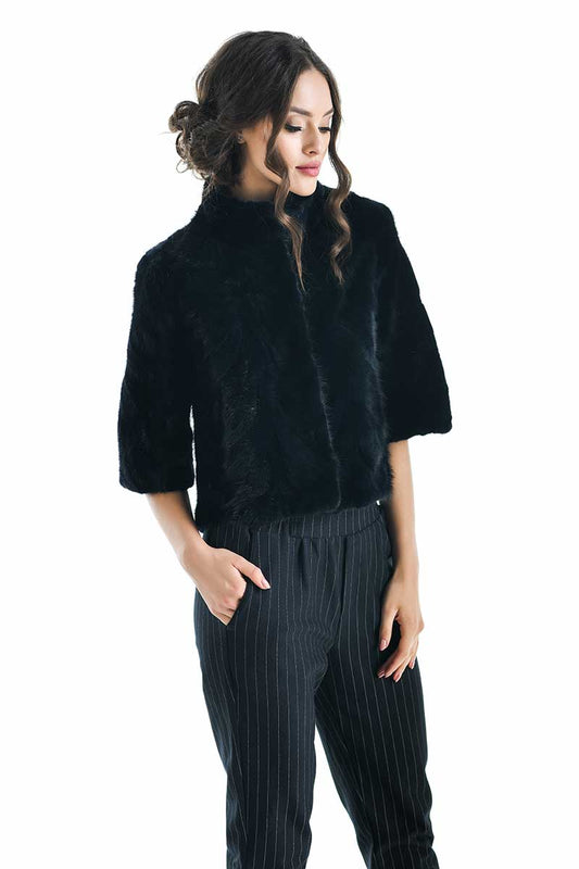 Navy Blue Genuine Mink Fur Jacket