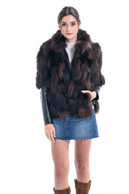 Brown Genuine Fox Fur Jacket