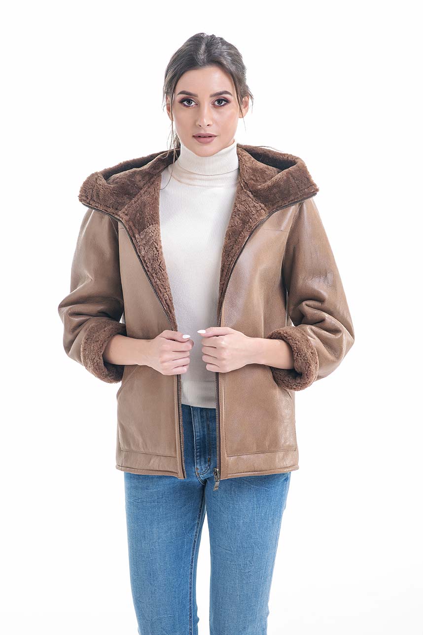 Cognac Nappa Lambskin Reversible Shearling Jacket