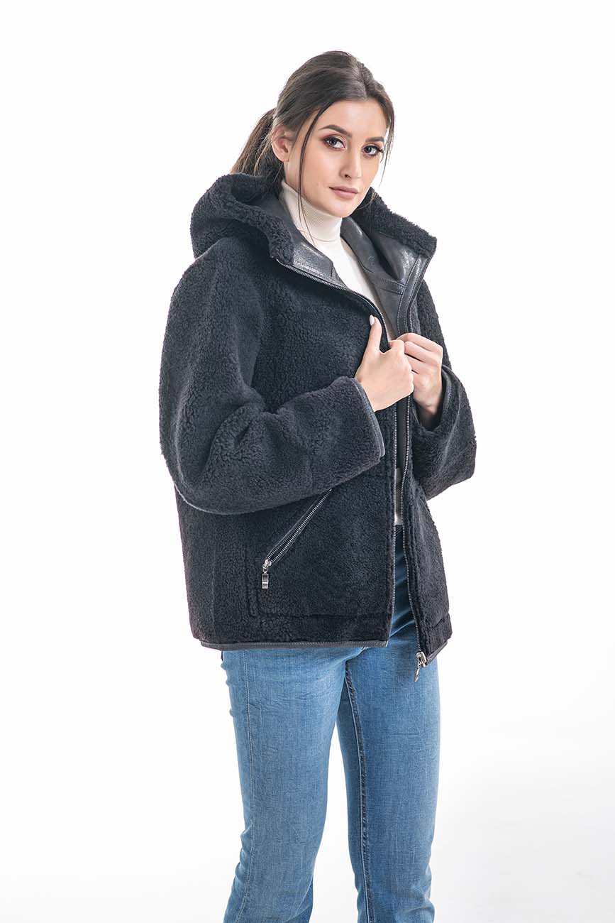 Gray Nappa Lambskin Reversible Shearling Jacket