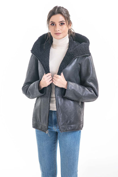 Gray Nappa Lambskin Reversible Shearling Jacket