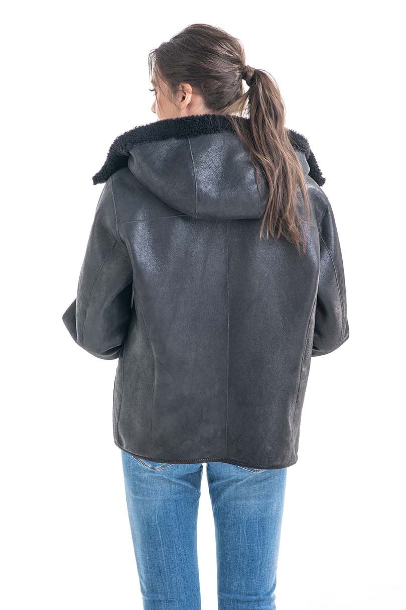 Gray Nappa Lambskin Reversible Shearling Jacket