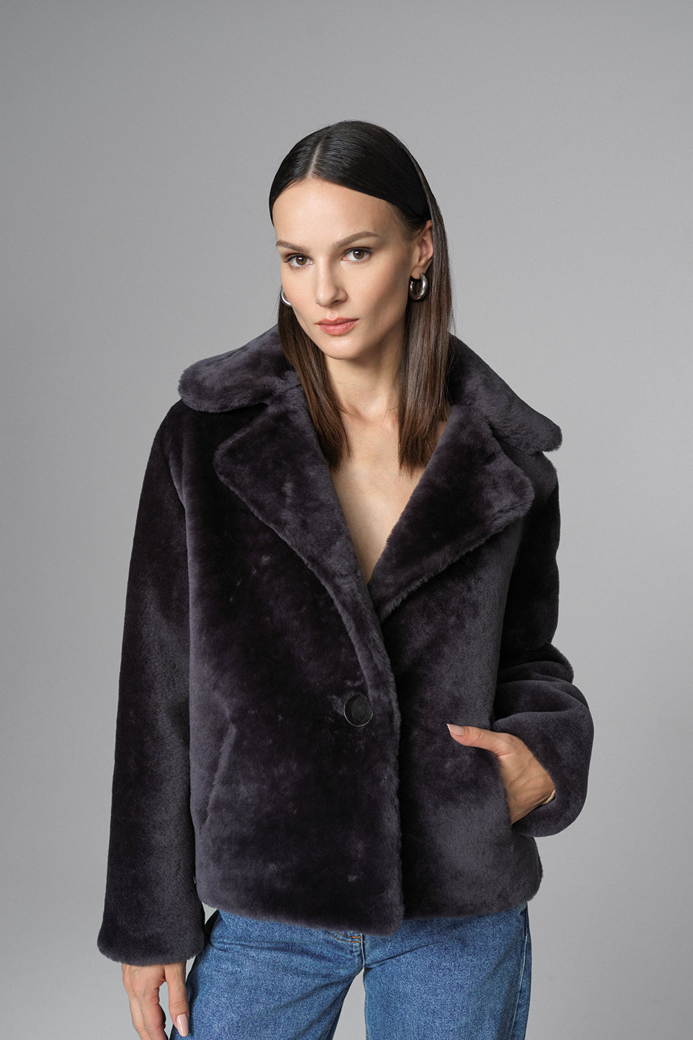 Gray Merino Sheepskin Fur Jacket