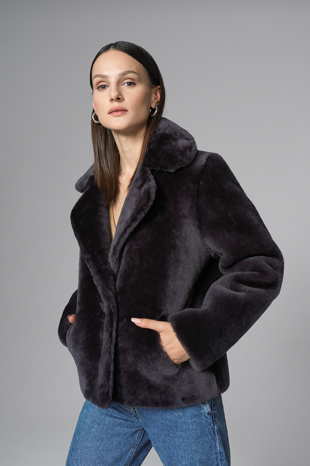 Gray Merino Sheepskin Fur Jacket