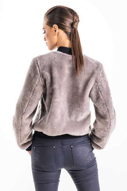 Gray Natural Sheepskin Mouton Fur Jacket