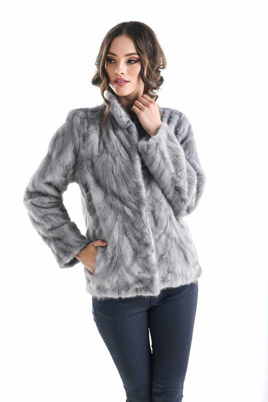 Gray Luxury Genuine Mink Fur Jacket